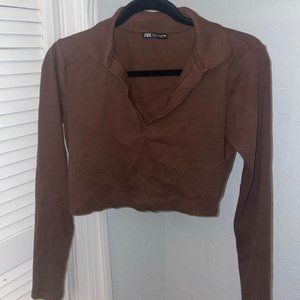 Zara brown collar long sleeve